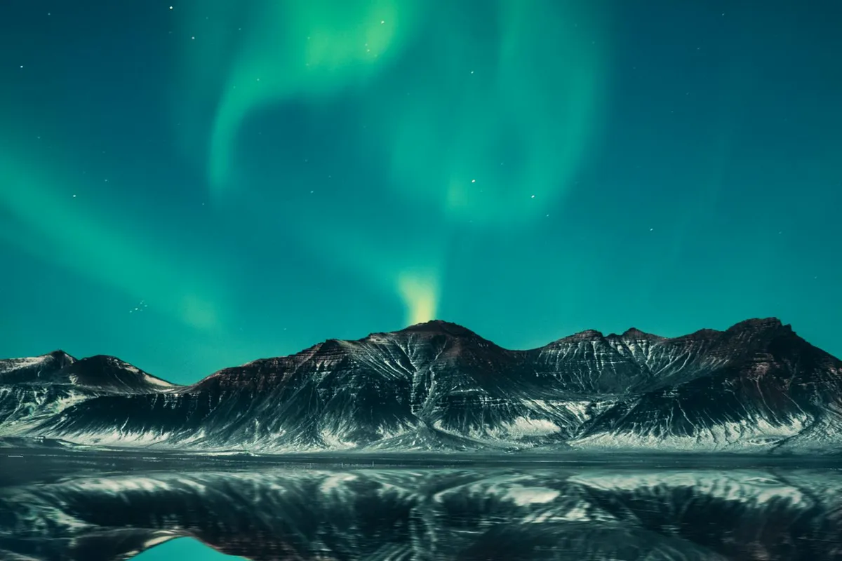 Iceland dramatic landscape with mountains and waterfalls