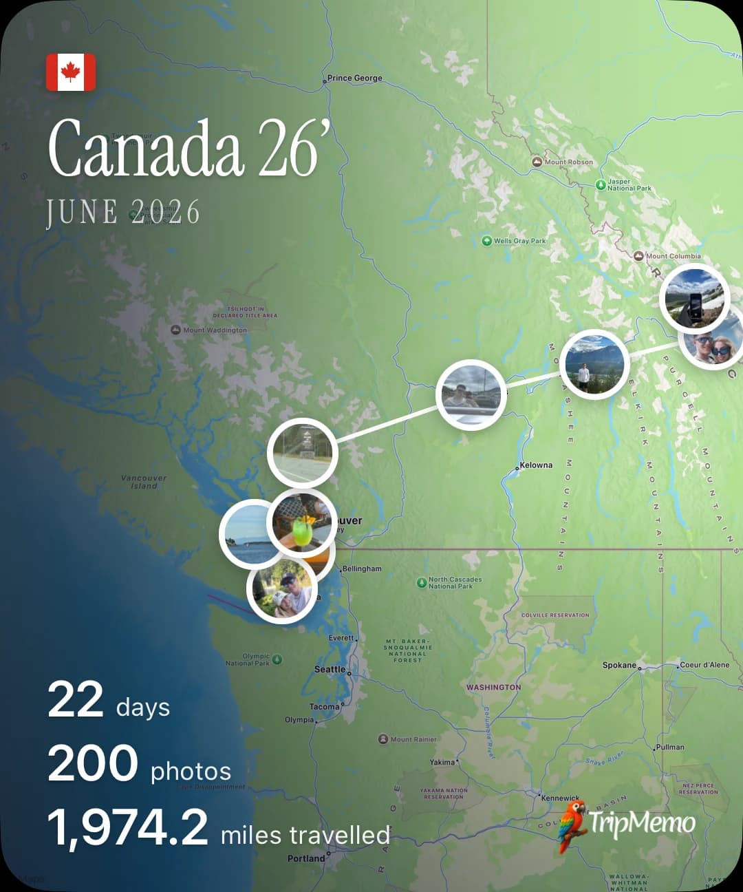 Shareable Canada TripMap showing the group's route, photos and days
